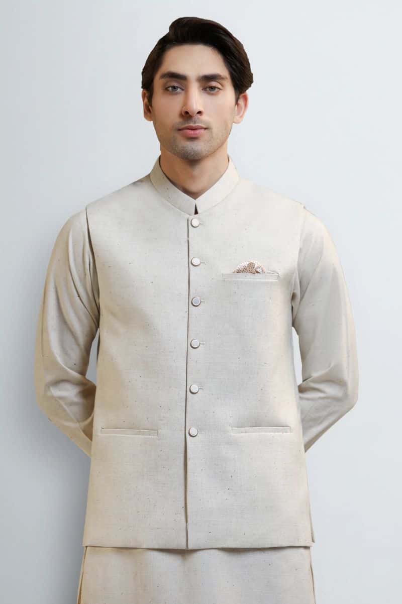 Sand Shalwar Kameez with Waistcoat - alternate view