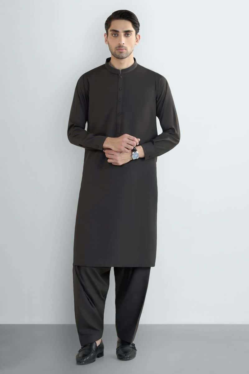 Coffee Brown Wash & Wear Shalwar Kameez - alternate view