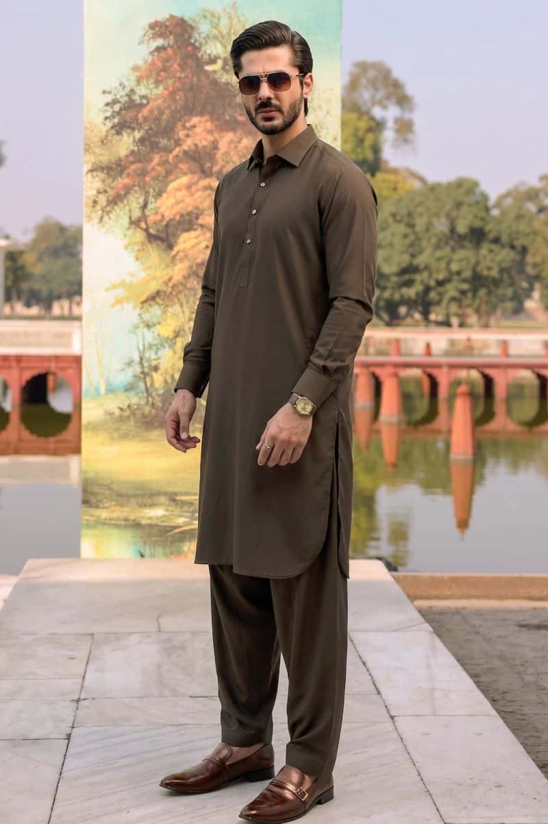 Medium Brown Wash & Wear Shalwar Kameez - alternate view