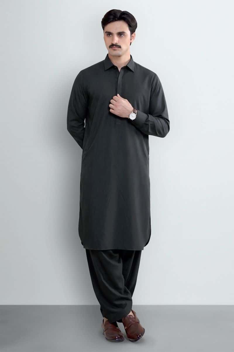 Medium Grey Wash & Wear Shalwar Kameez - alternate view
