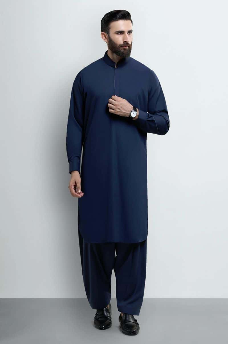 Medium Blue Wash & Wear Shalwar Kameez - alternate view