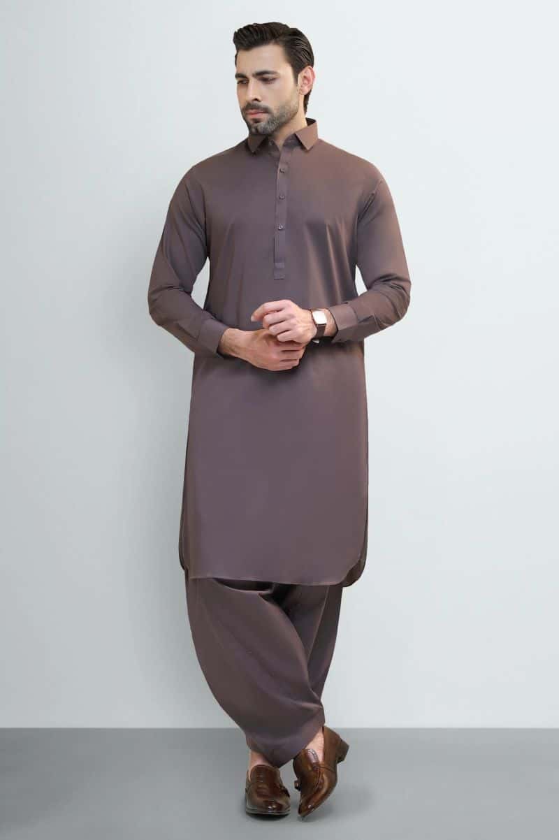 Coffee Brown Cotton Shalwar Kameez - alternate view