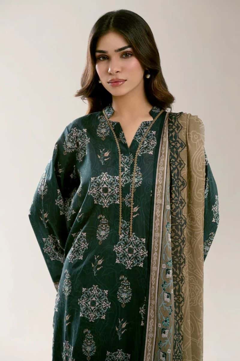 Printed Lawn-Dark Green Unstitched 3Pc - alternate view
