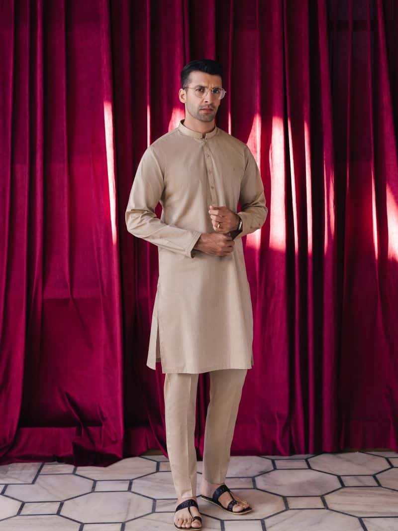 Embroidered Chambray Kurta Pajama - EMTKPT5-057