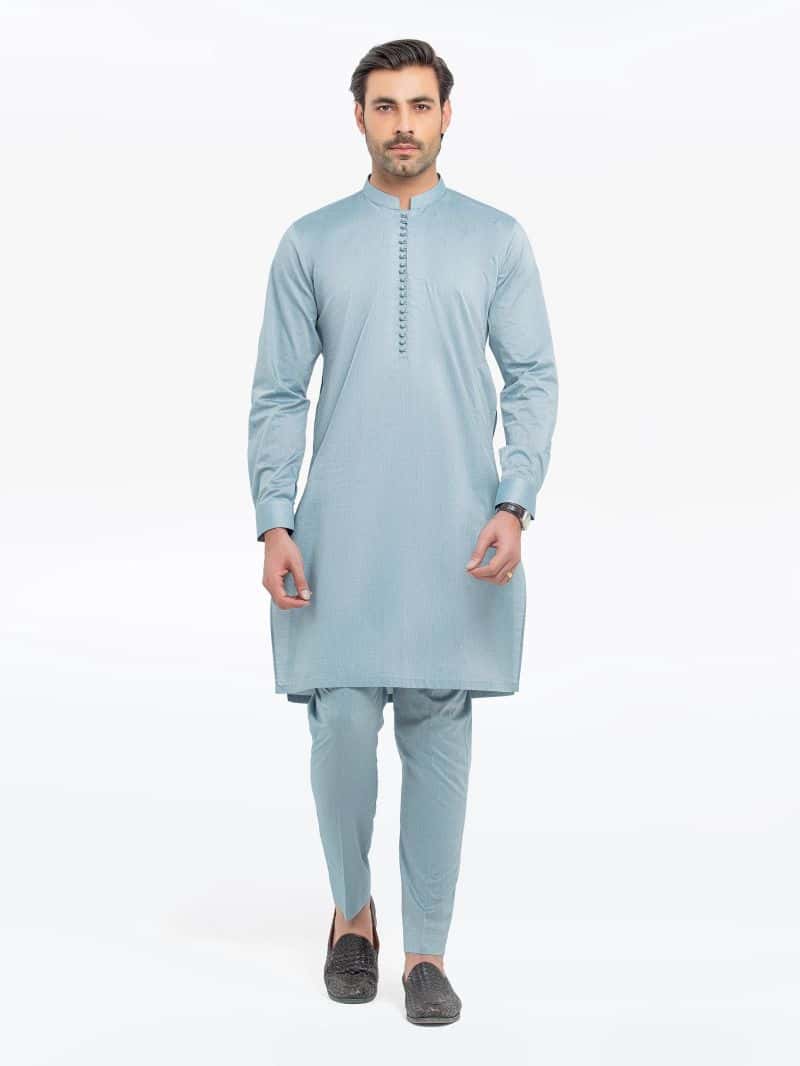 Embroidered Chambray Kurta Pajama - EMTKPT5-059