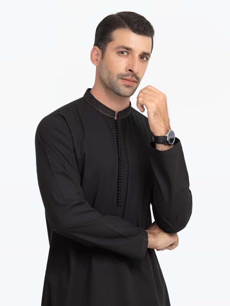 Embroidered Dobby Kurta - alternate view