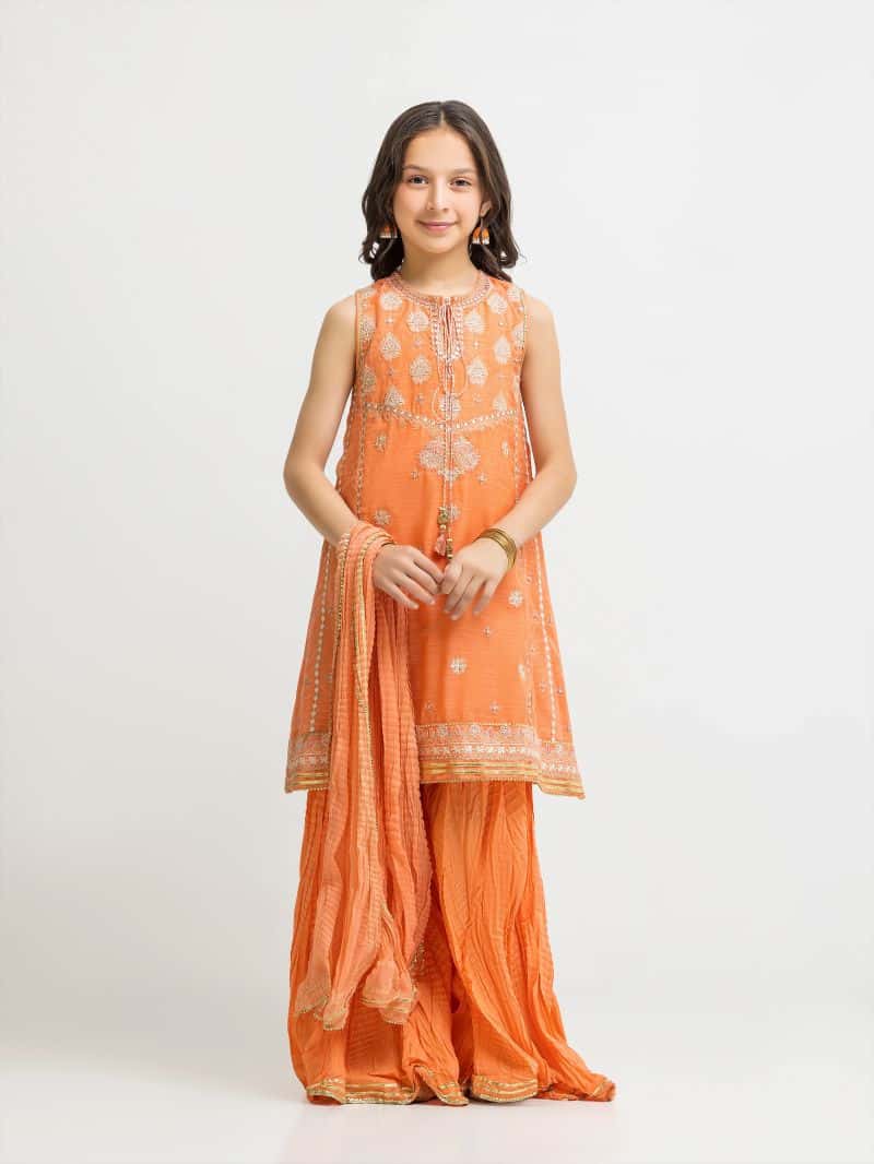 Embroidered Chanderi Gharara Suit - EGTPLED5-50092-3P