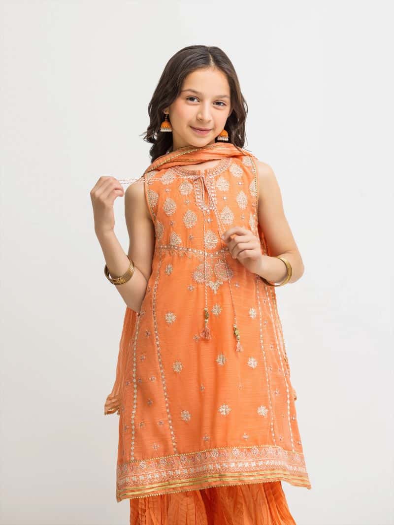 Embroidered Chanderi Gharara Suit - EGTPLED5-50092-3P - alternate view