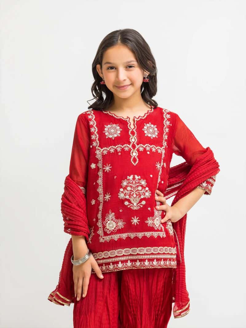 Embroidered Chanderi Gharara Suit - EGTPLED5-50090-3P - alternate view