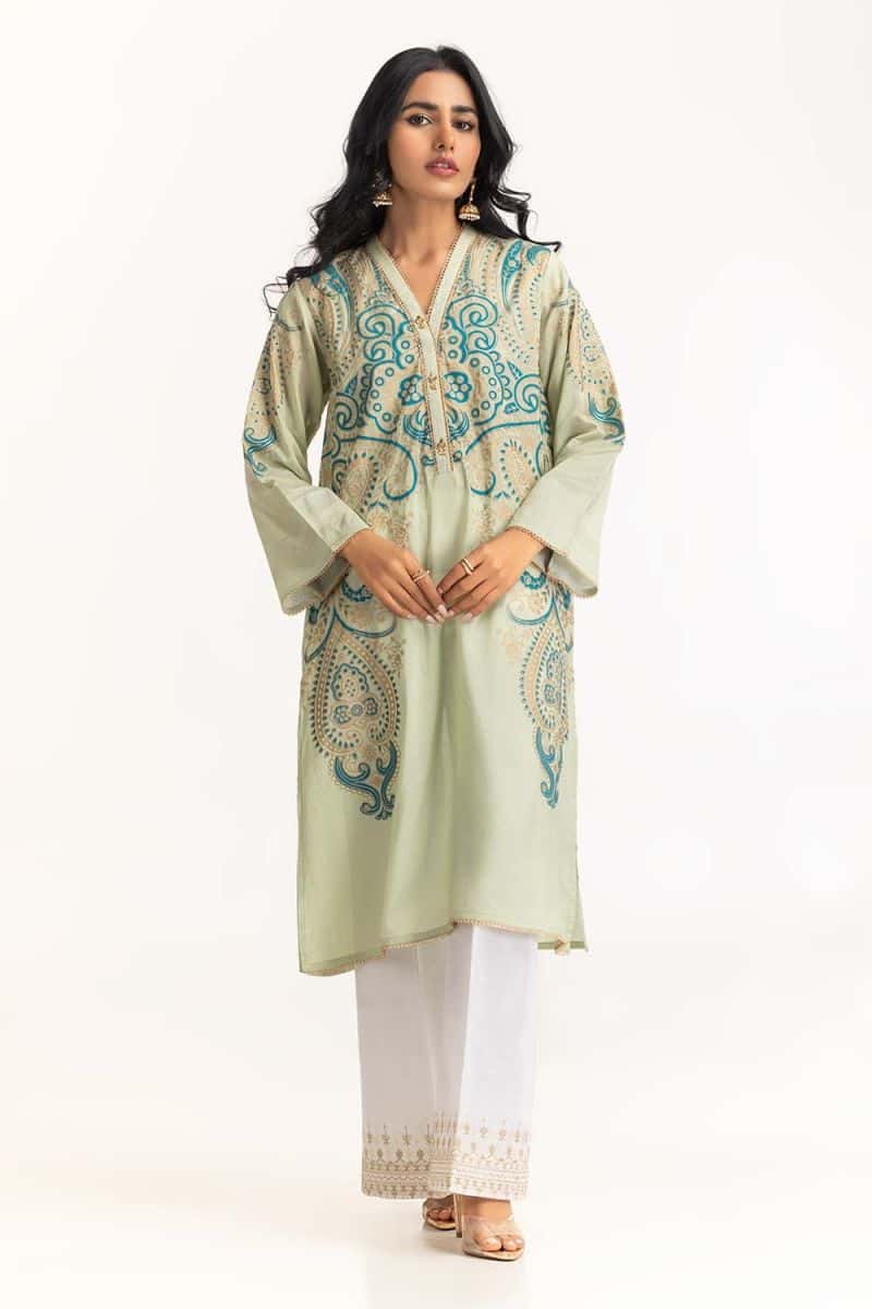 Dyed Cotton Silk Screen Printed Kurti - alternate view