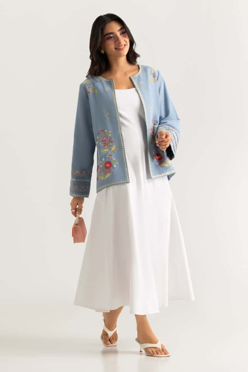 Denim Embroidered Waistcoat - alternate view