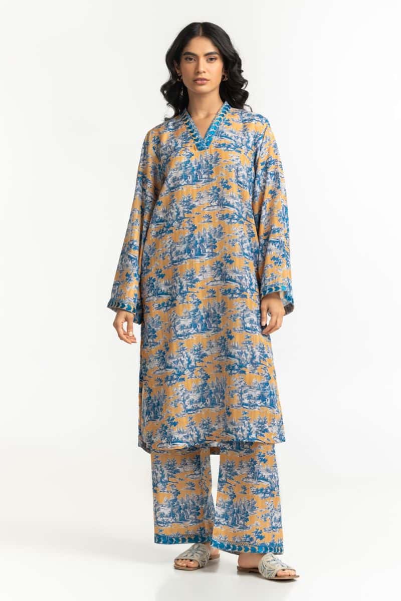 Textured Dobby Printed  Shirt With Embroidered
