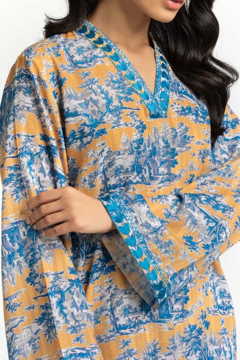 Textured Dobby Printed  Shirt With Embroidered - alternate view