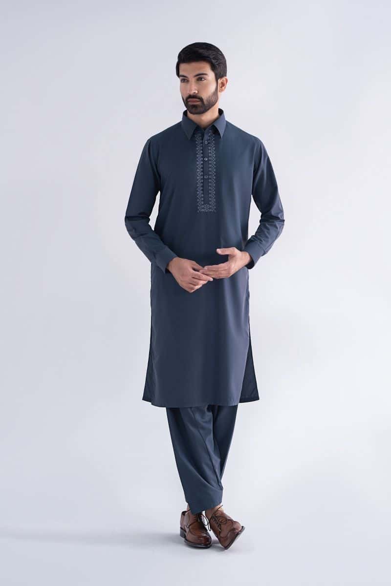 2 Piece Embroidered Blended Suit