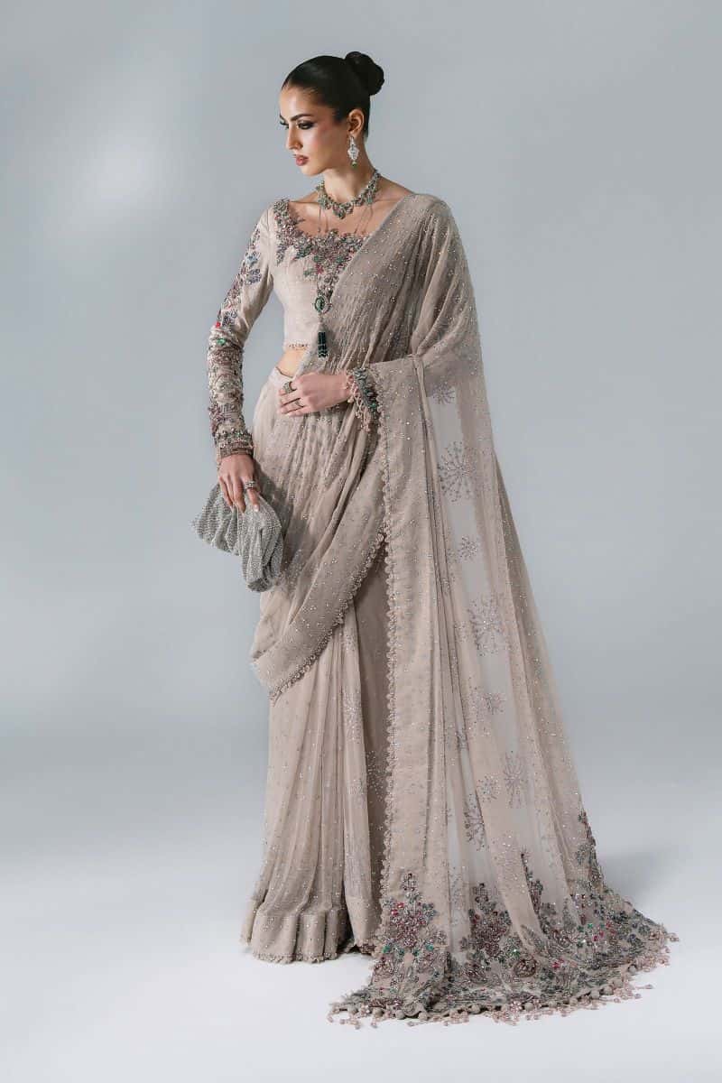 Unstitched Embroidered Chiffon Saree - alternate view