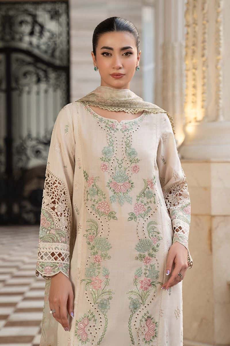3 Piece Embroidered Self Jacquard Lawn Suit - alternate view