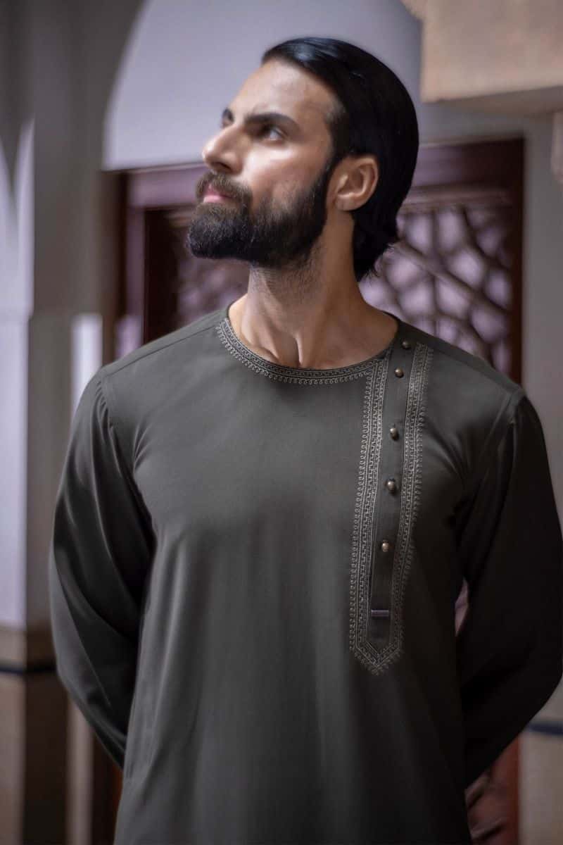 Embroidered Blended Kurta - alternate view