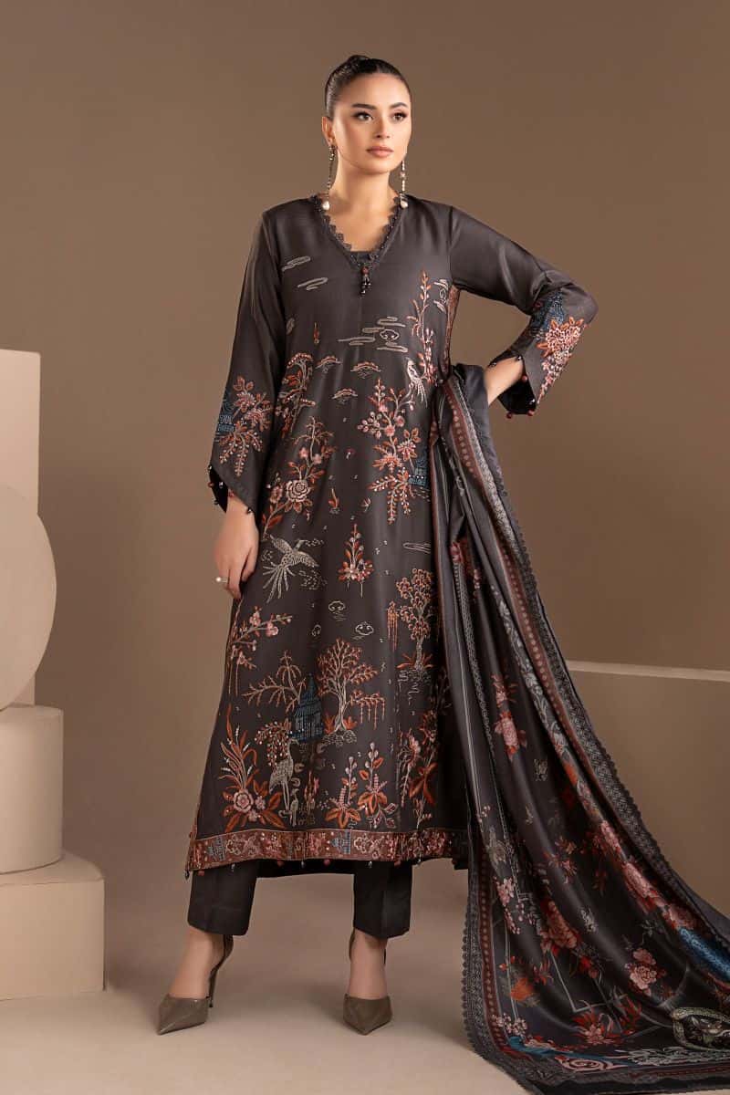 3 Piece Embroidered Twill Linen Suit