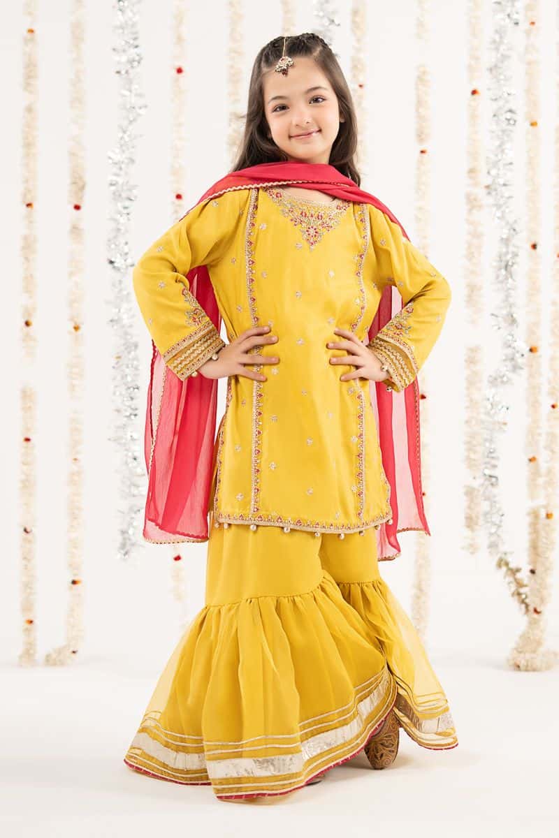3 Piece Embroidered Raw Silk Suit - alternate view
