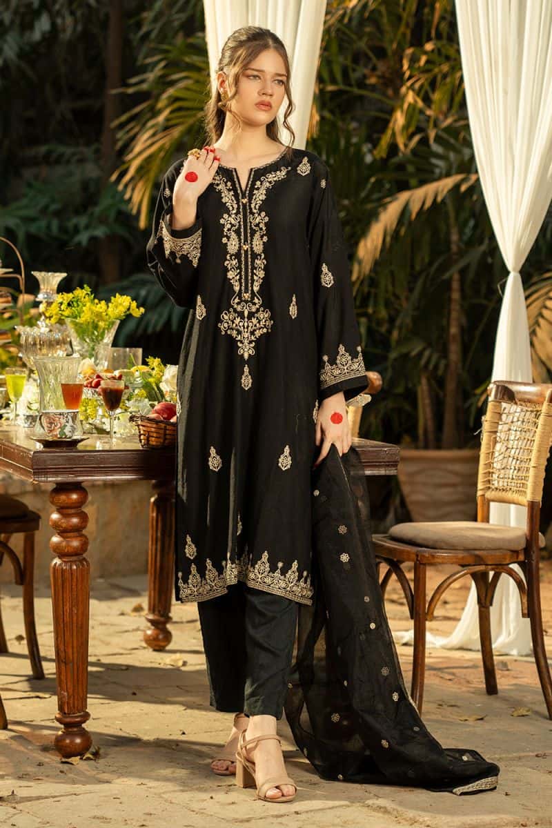 3 Piece - Embroidered Raw Silk Suit - alternate view