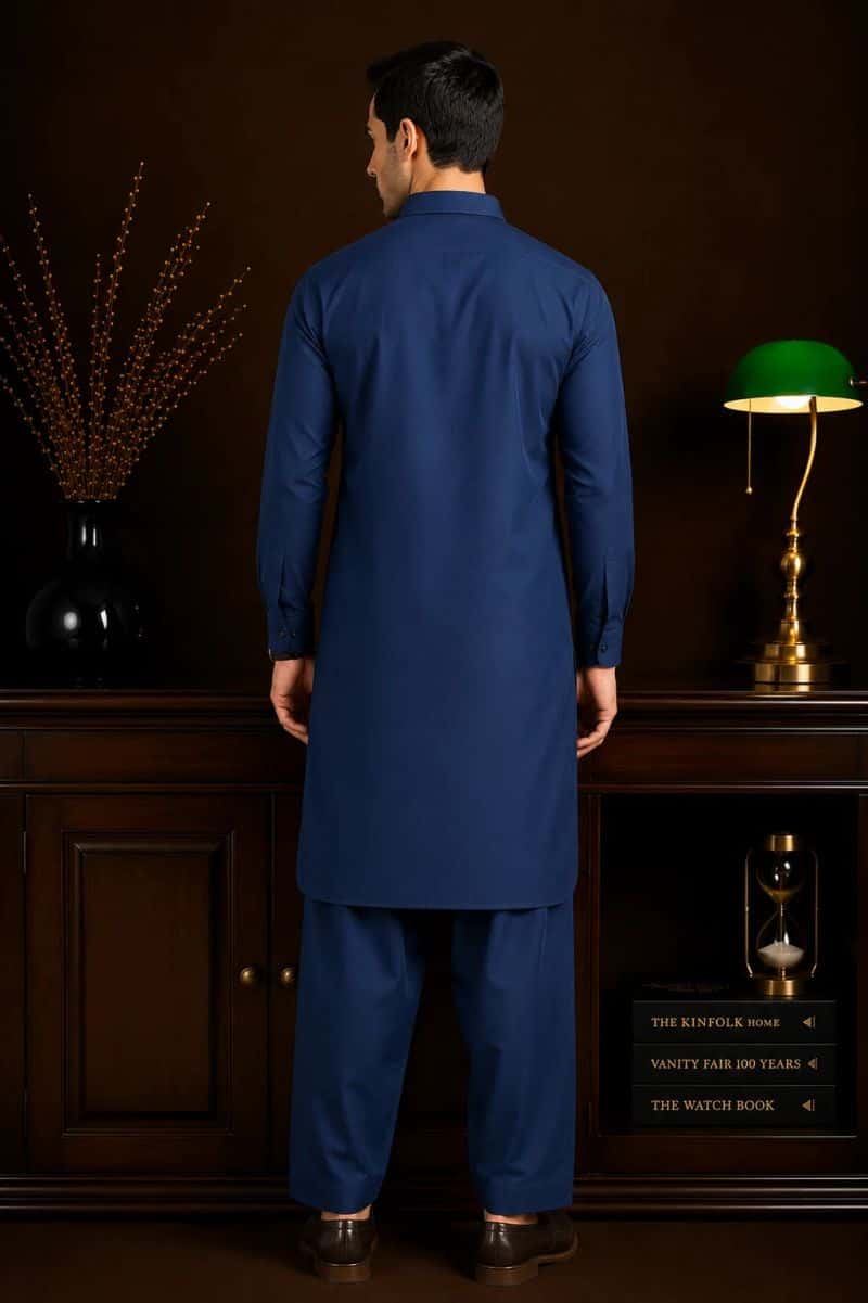 Navy Blue Blended Kameez Shalwar - alternate view