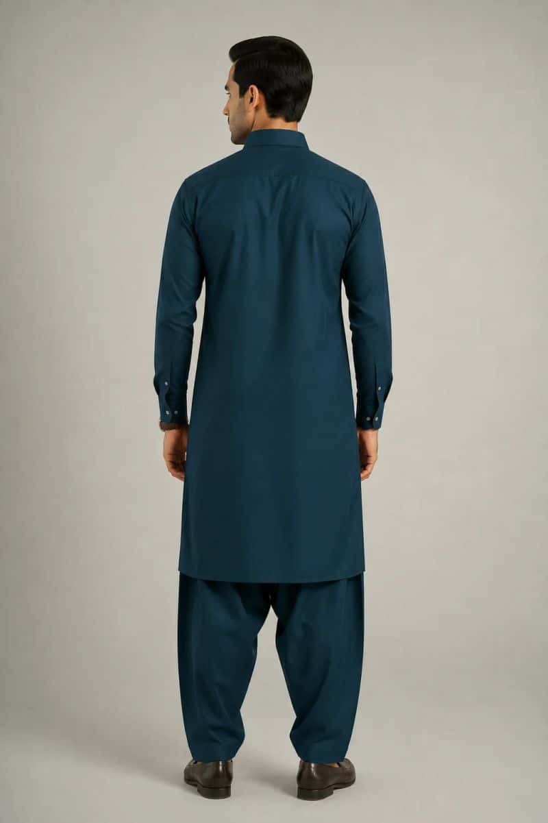 MEN'S BLENDED KAMEEZ SHALWAR – TEAL GREEN - alternate view