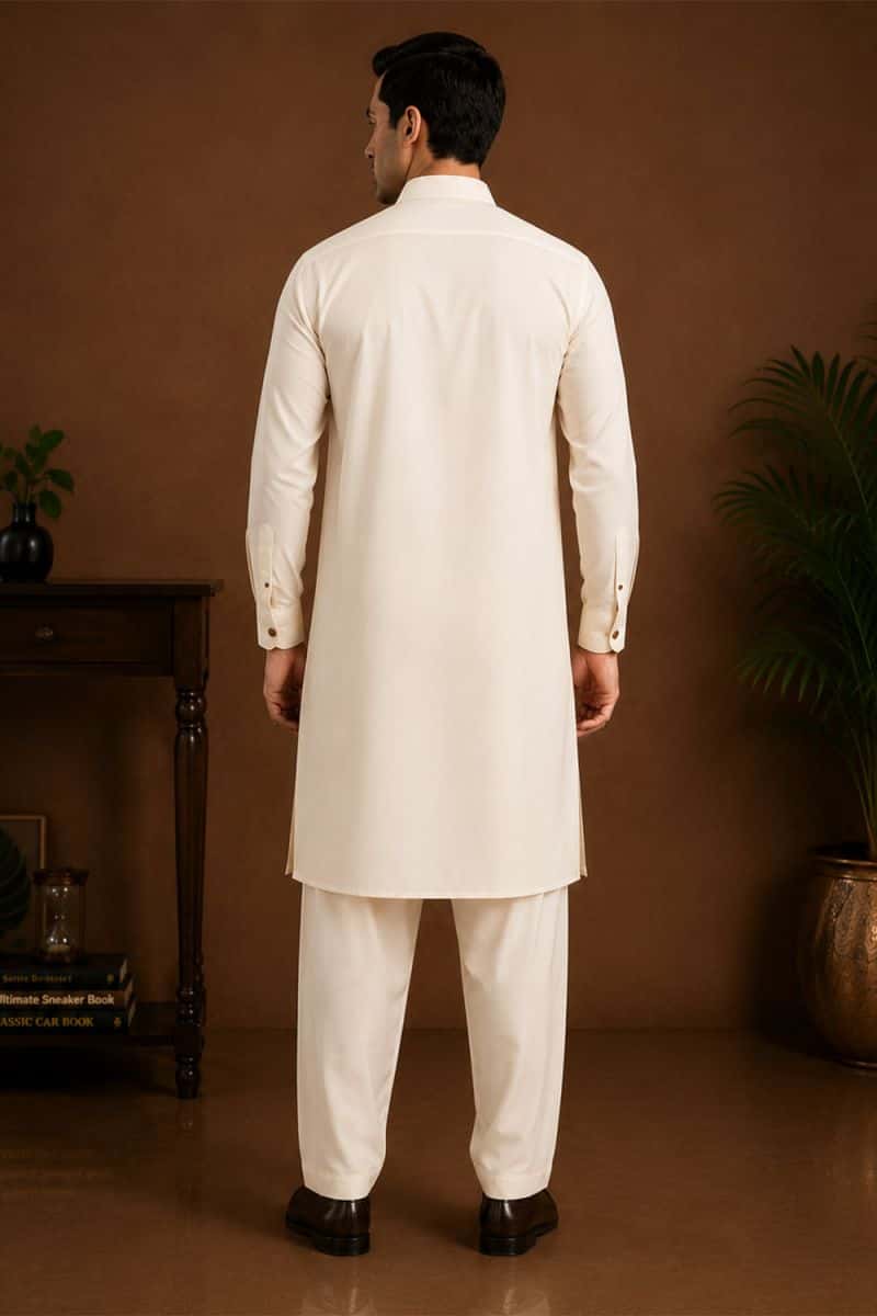 Men's Blended Kameez Shalwar – CREAM - alternate view