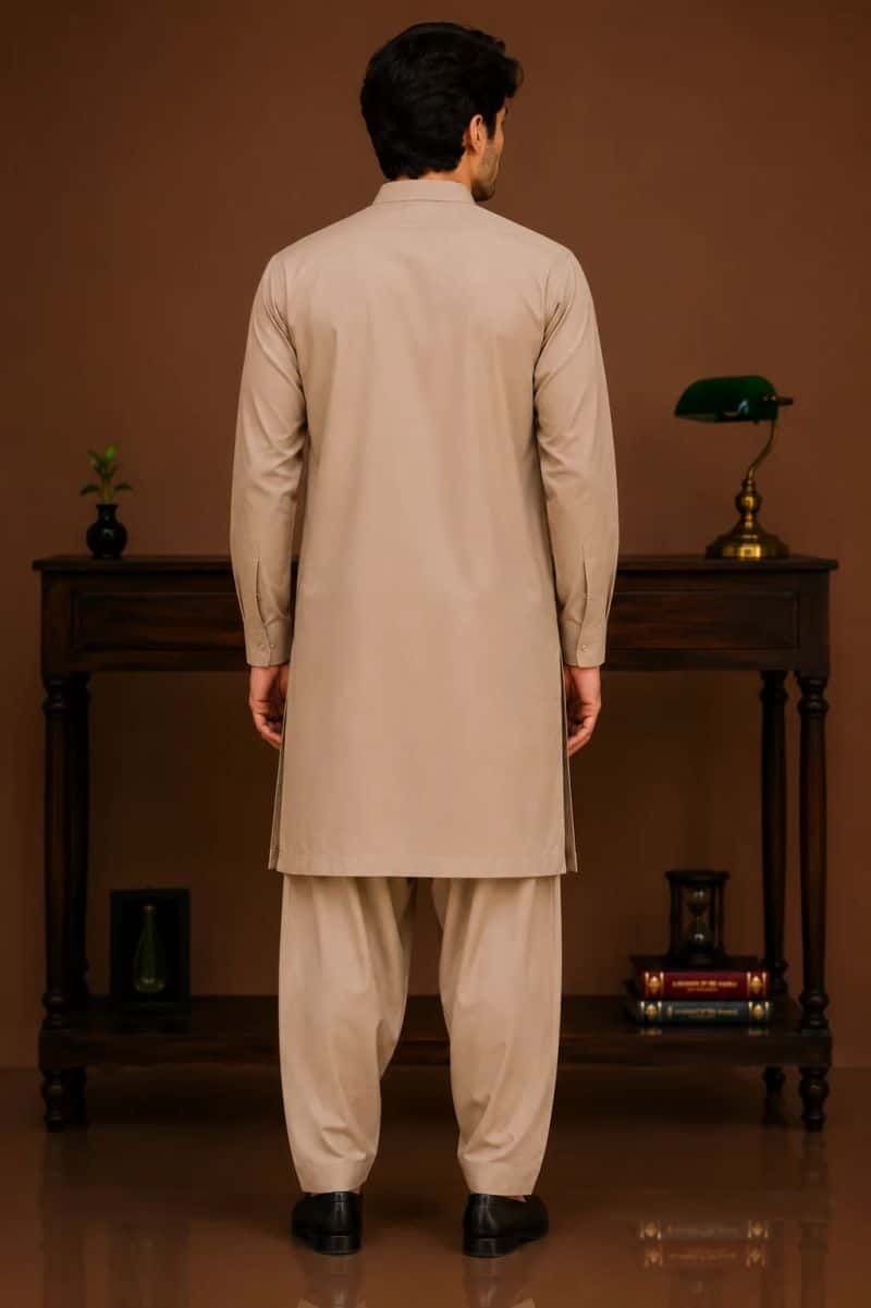 Men's Cotton Kameez Shalwar – BEIGE - alternate view