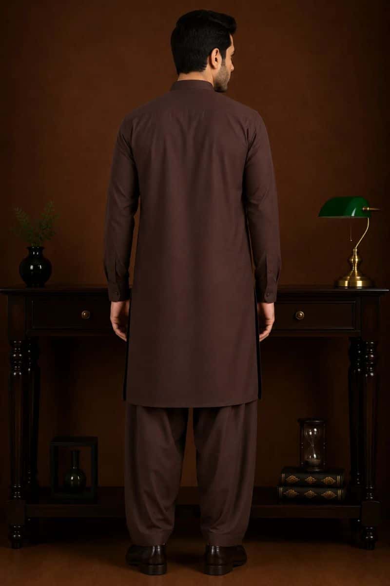 Men's Wash & Wear Kameez Shalwar - Dark Maroon - alternate view