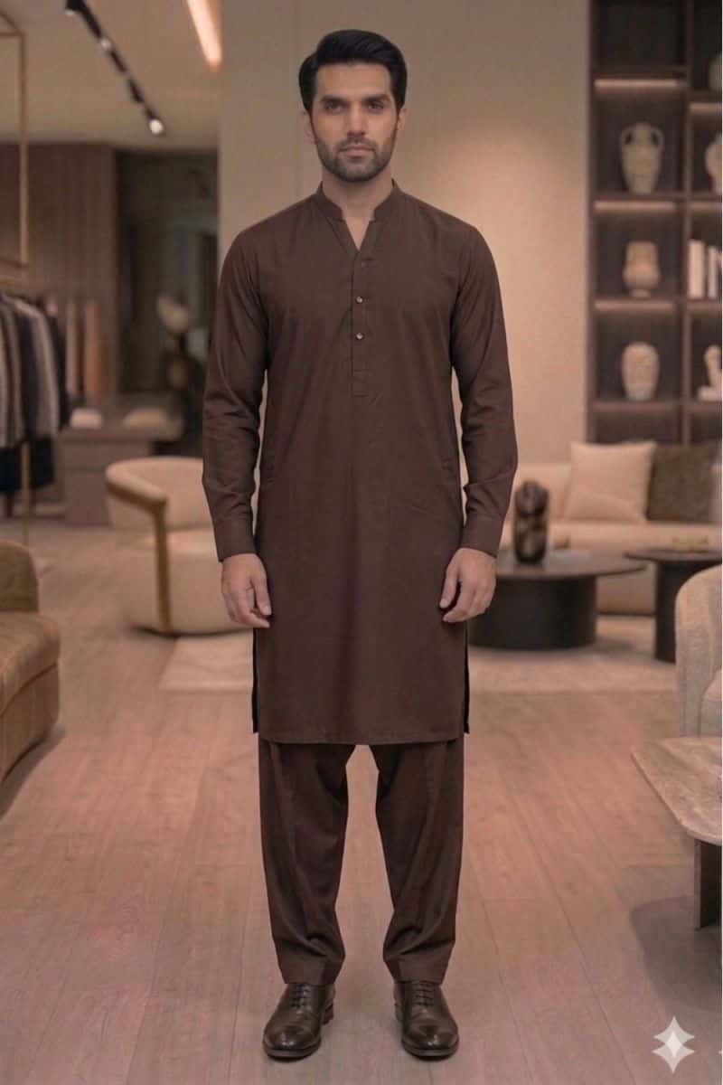 Men's Wash & Wear Kameez Shalwar - Maroon