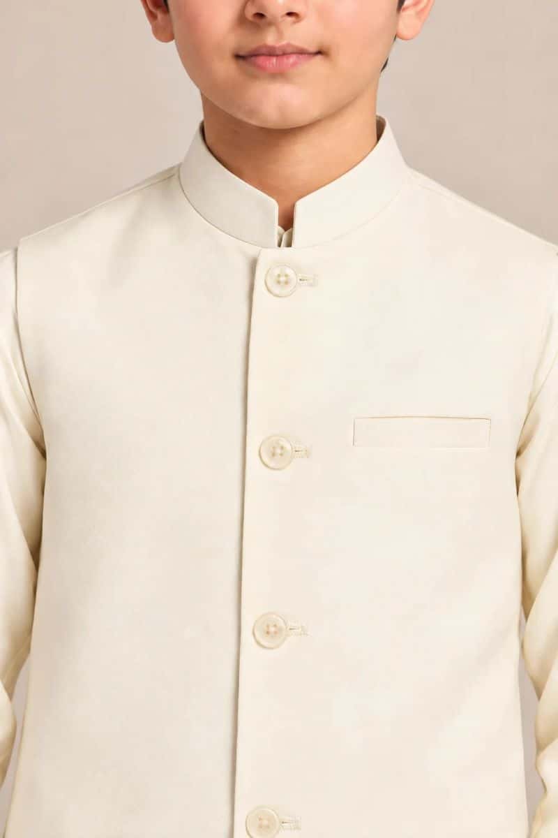 Boys Kameez Shalwar & Waistcoat Combo – cream - alternate view