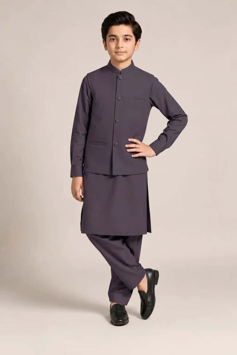 Boys Kameez Shalwar & Waistcoat Combo – charcoal gray