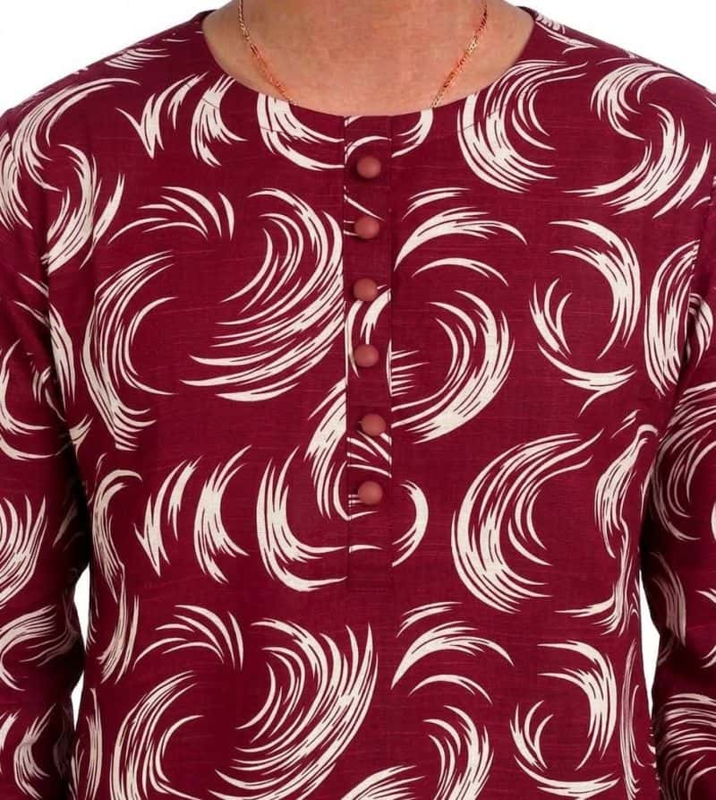 Plum Khaddar Maroon Colour Printed White Patterns with Maroon Buttons on 2pc stitched suit for Girls. - alternate view