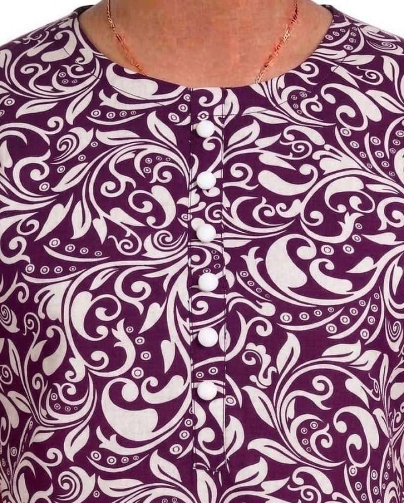 Plum Khaddar Purple Colour Printed White Patterns with White Buttons on 2pc stitched suit for Girls. - alternate view