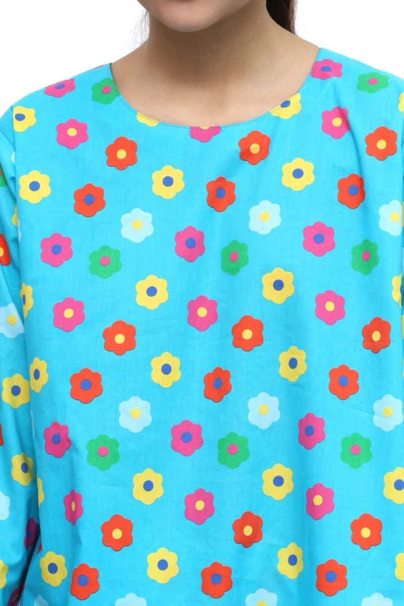 Plum Digital Lawn Sky Blue Colour Printed Red Yellow Pink Flowers on 2 Pc stitched suit for Girls. - alternate view
