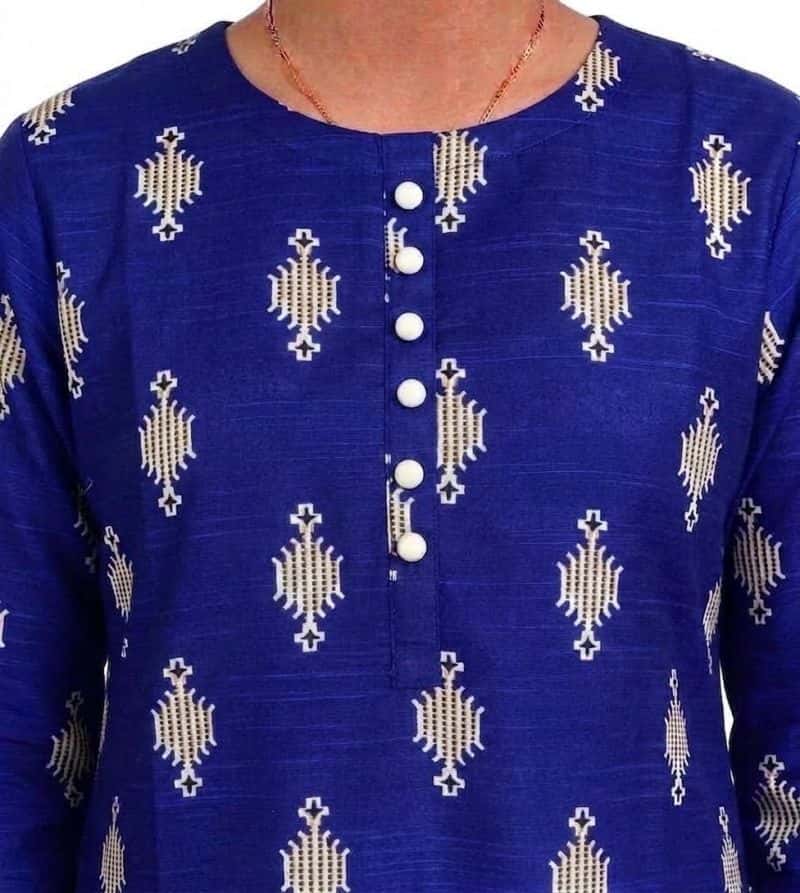 Plum Khaddar Dark Blue Colour Printed Off- White Patterns with White Buttons on 2pc stitched suit for Girls. - alternate view