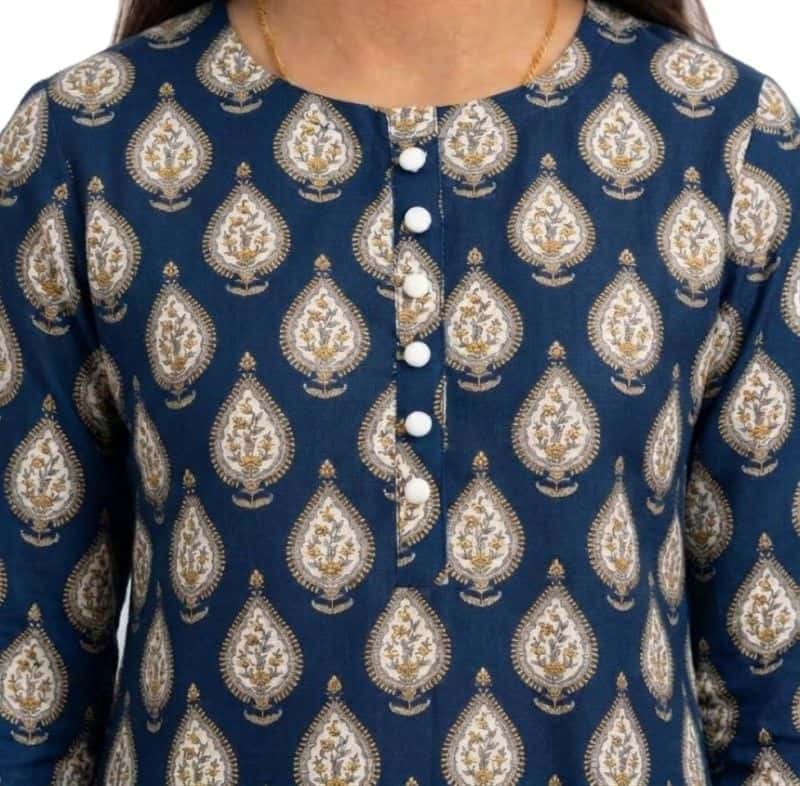 Plum Khaddar Blue colour printed Yellow White Motifz with White buttons on 2pc stitched suit for Girls - alternate view
