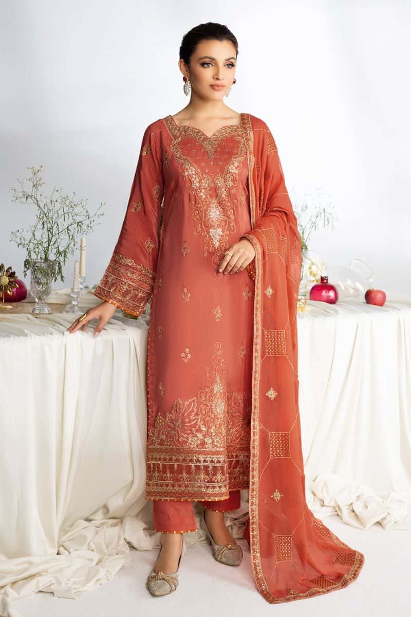 Embroidered Raw Silk Unstitched Suit (AA-106)