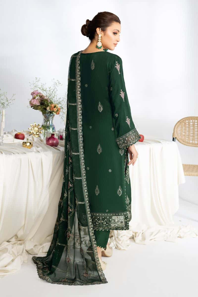 Embroidered Raw Silk 3 Piece Unstitched Formal Party Suit with Chiffon Dupatta (AA-107) - alternate view