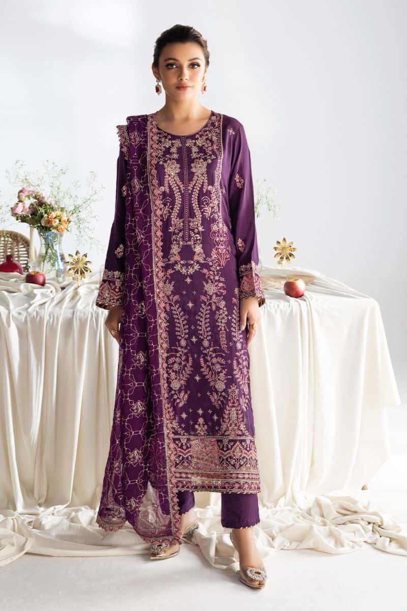 Embroidered Raw Silk Unstitched Suit (AA-108)