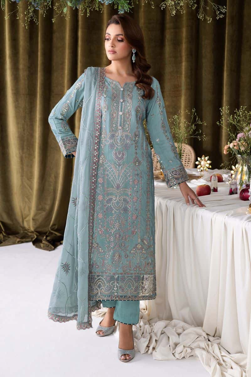 Embroidered Raw Silk Unstitched Suit (AA-109)