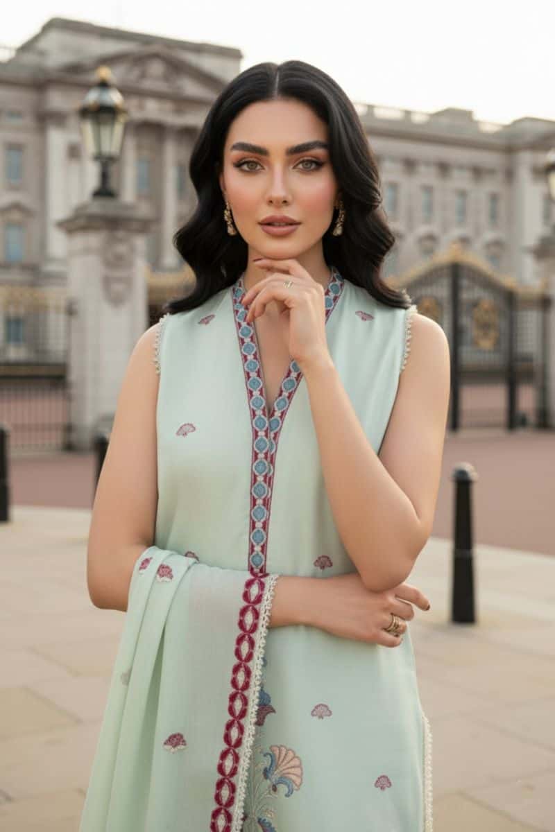 Embroidered - 3 Pc Lawn Suit (Dyed Embroidered Dupatta) - alternate view