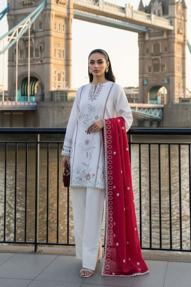 Embroidered - 3 Pc Lawn Suit (Dyed Embroidered Dupatta)