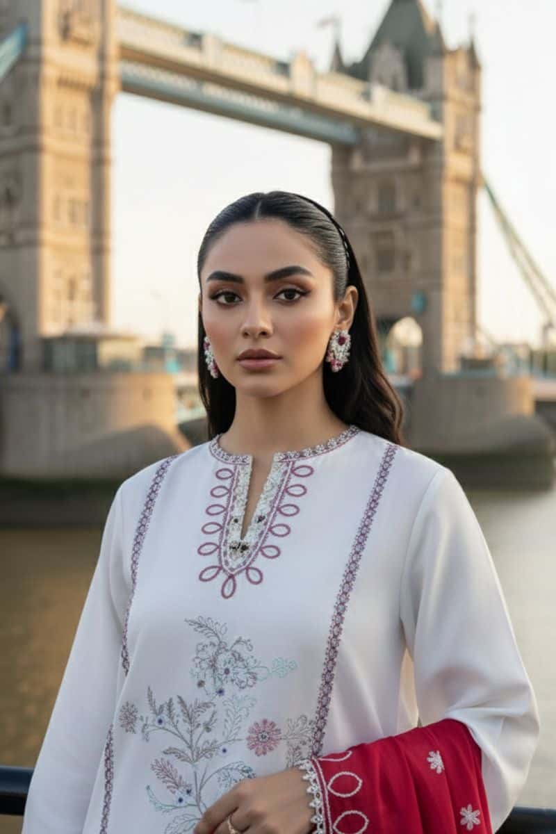 Embroidered - 3 Pc Lawn Suit (Dyed Embroidered Dupatta) - alternate view