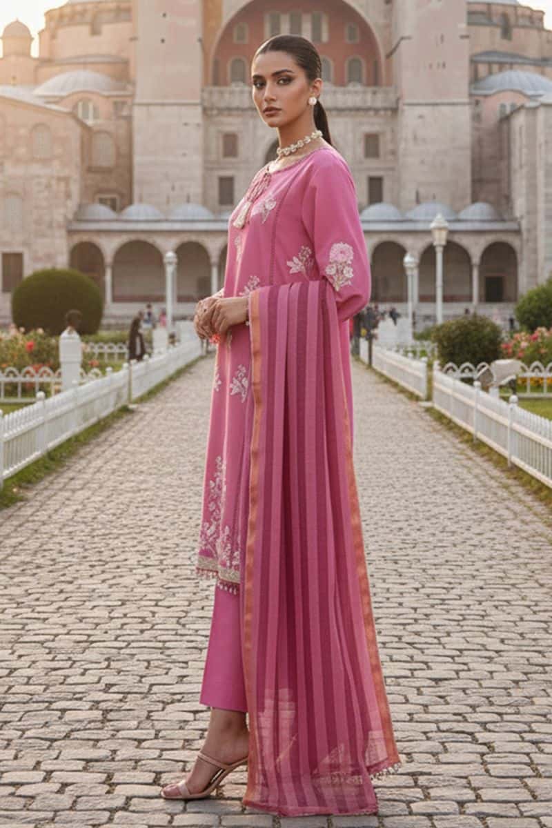 Embroidered - 3 Pc Lawn Suit (Dyed Yarn Dupatta) - alternate view