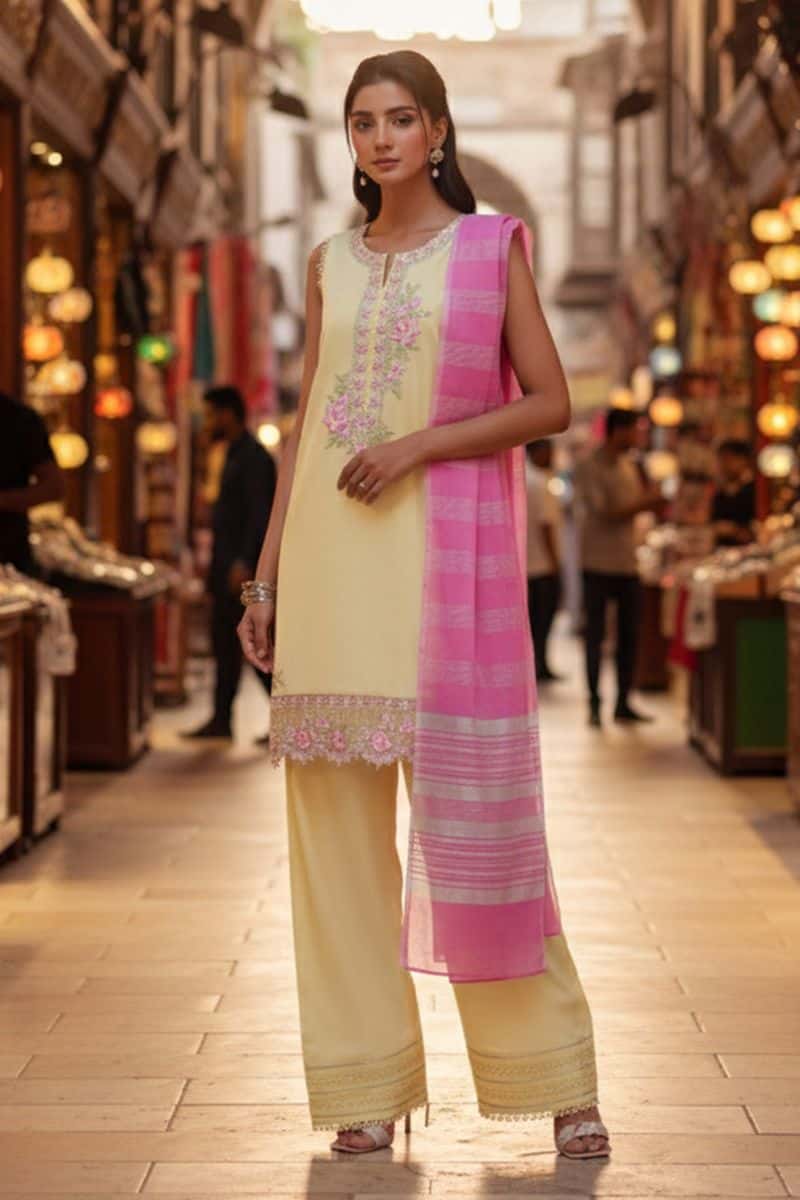 Embroidered - 3 Pc Lawn Suit (Dyed Yarn Dupatta)