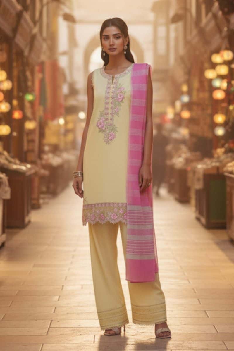 Embroidered - 3 Pc Lawn Suit (Dyed Yarn Dupatta) - alternate view