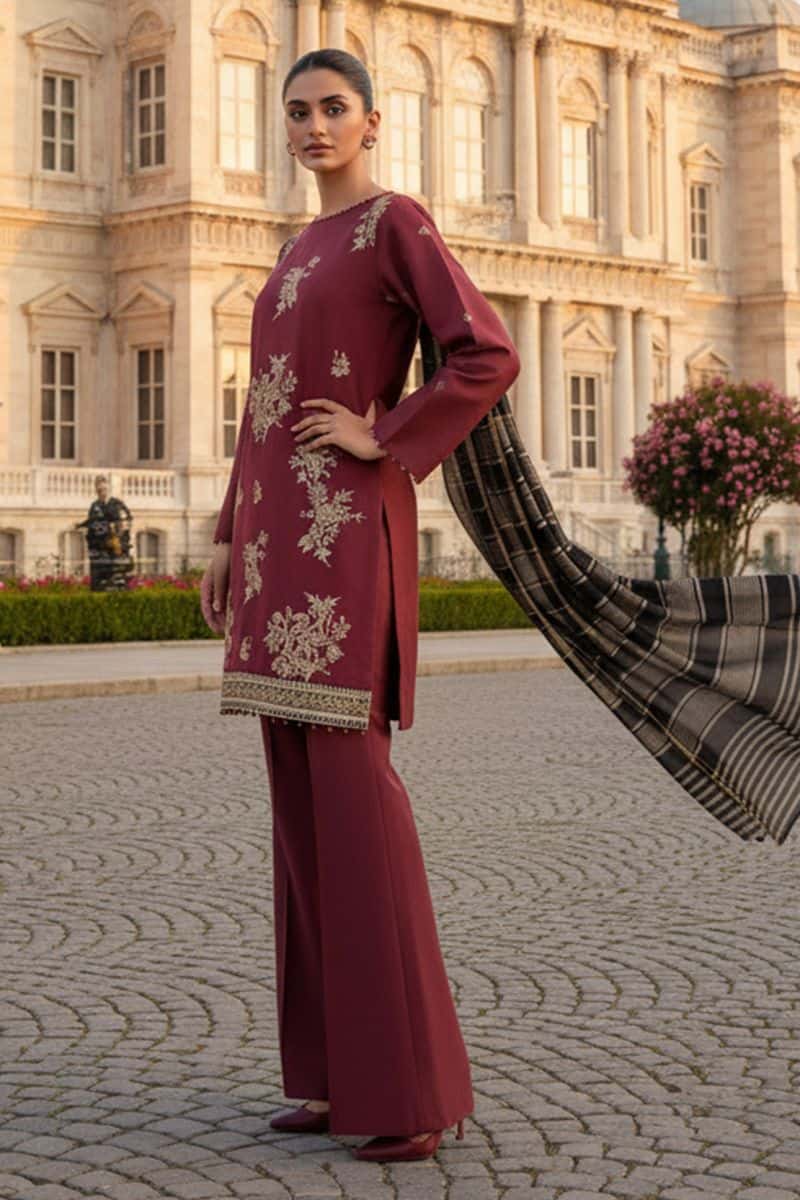 Embroidered - 3 Pc Lawn Suit (Dyed Yarn Dupatta) - alternate view