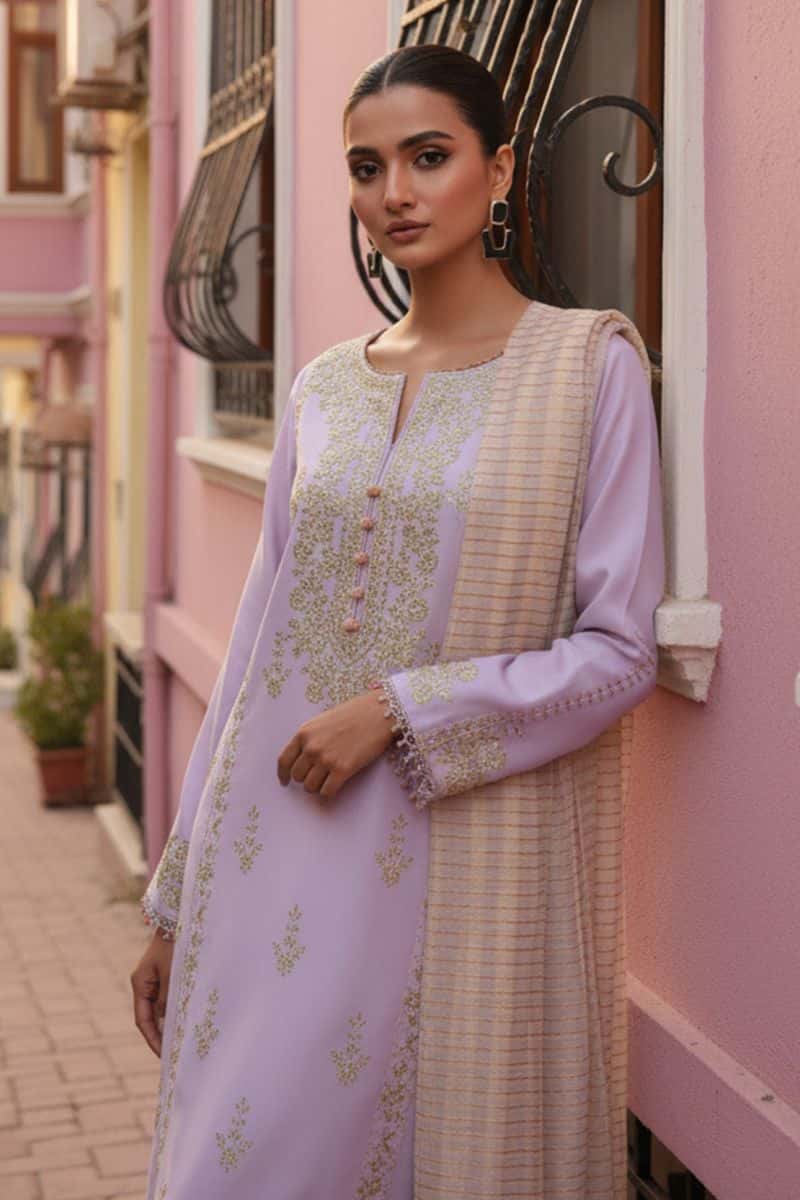 Embroidered - 3 Pc Lawn Suit (Dyed Yarn Dupatta) - alternate view
