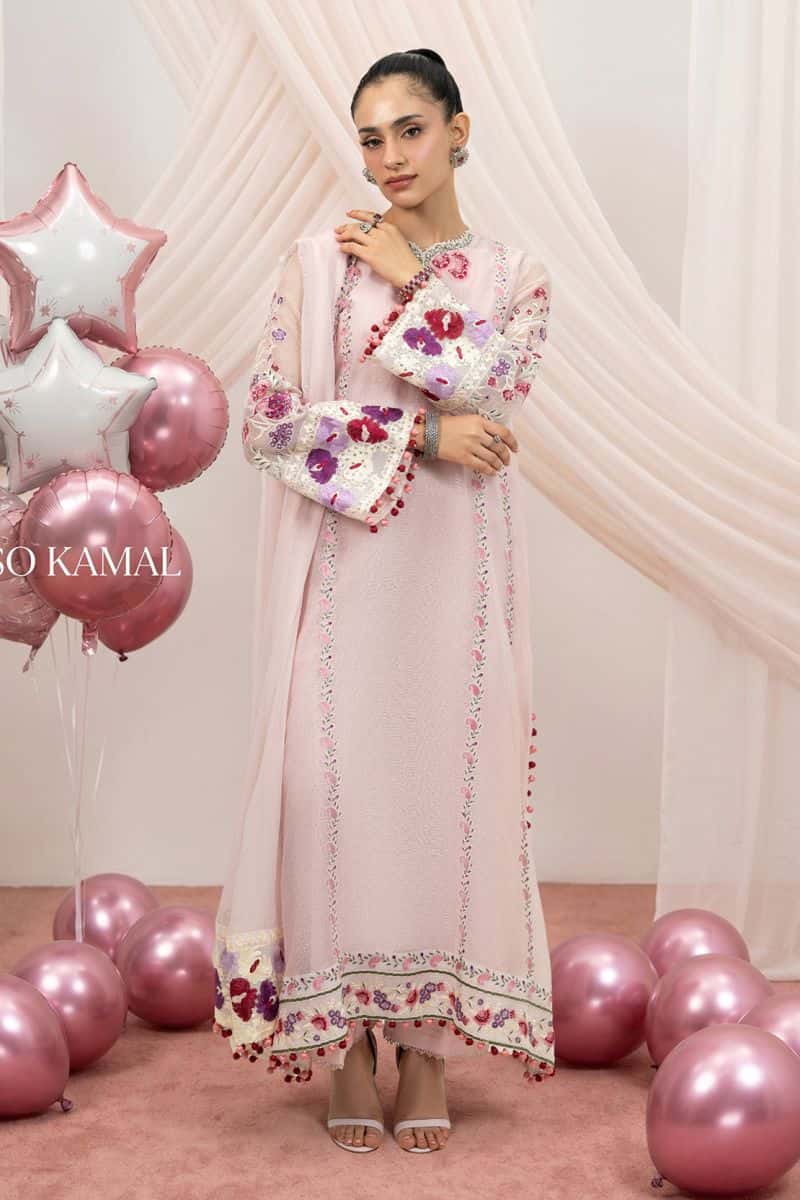 BUBBLEGUM 2PC KHAADI NET & CHIFFON EID FESTIVE PRET - alternate view
